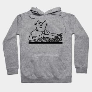 Cat in Control of the Music Mixer Line Drawing Hoodie